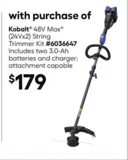 Lowe's Kobalt 48V MaxB (24Vx2) String Trimmer Kit offer