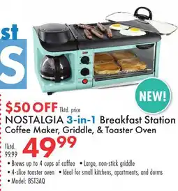 Boscov's NOSTALGIA 3-in-1 Breakfast Station Coffee Maker, Griddle, & Toaster Oven offer