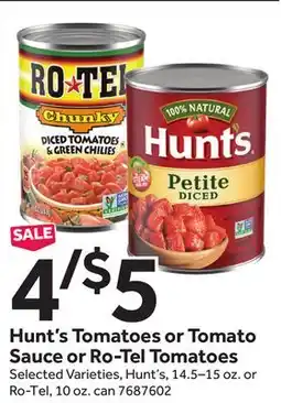 Stop&Shop Hunt's Tomatoes or Tomato Sauce or Ro-Tel Tomatoes offer