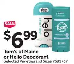 Stop&Shop Tom's of Maine or Hello Deodorant offer