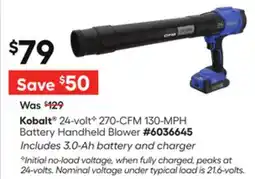 Lowe's 24-volt◊ 270-CFM 130-MPH Battery Handheld Blower offer