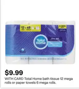 CVS Total Home bath tissue 12 mega rolls or paper towels 6 mega rolls offer