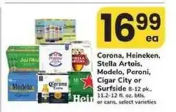 Safeway Corona, Heineken, Stella Artois, Modelo, Peroni, Cigar City or Surfside offer