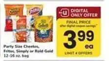 Safeway Party Size Cheetos, Fritos, Simply or Rold Gold offer