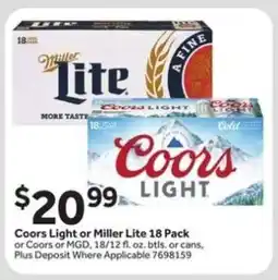 Stop&Shop Coors Light or Miller Lite 18 Pack offer