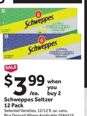 Stop&Shop Schweppes Seltzer 12 Pack offer