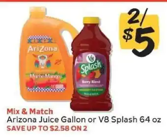 Arizona Juice Gallon or V8 Splash 64 oz