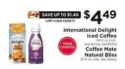 ShopRite International Delight Iced Coffee / Coffee Mate Natural Bliss offer