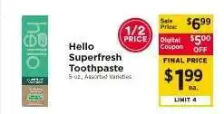 ShopRite Hello Superfresh Toothpaste offer