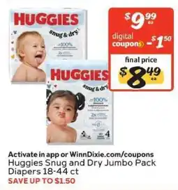 Winn Dixie Huggies Snug and Dry Jumbo Pack Diapers offer