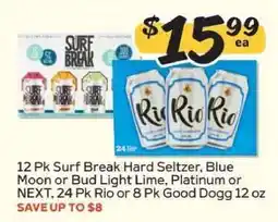 Winn Dixie Surf Break Hard Seltzer, Blue Moon or Bud Light Lime, Platinum or NEXT, Rio or Good Dogg offer