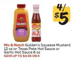 Winn Dixie Gulden's Squeeze Mustard or Texas Pete Hot Sauce offer