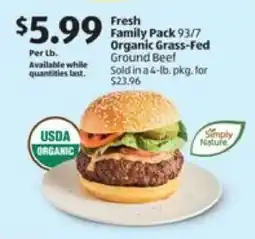 Aldi Fresh Family Pack 93/7 Organic Grass-Fed Ground Beef offer