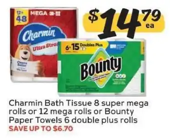 Winn Dixie Charmin Bath Tissue or Bounty Paper Towels offer