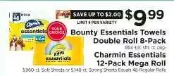 ShopRite Bounty Essentials Towels Double Roll 8-Pack / Charmin Essentials 12-Pack Mega Roll offer
