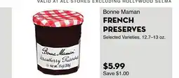 Bristol Farms Bonne Maman FRENCH PRESERVES offer