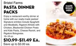 Bristol Farms PASTA DINNER PACKS offer