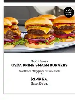 Bristol Farms USDA PRIME SMASH BURGERS offer