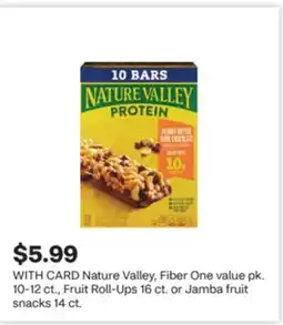 CVS Nature Valley, Fiber One value pk. 10-12 ct., Fruit Roll-Ups 16 ct. or Jamba fruit snacks 14 ct offer