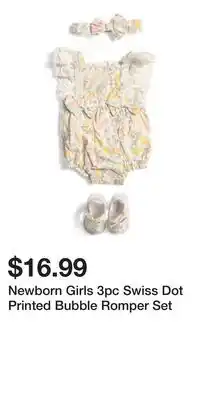 TJ Maxx Newborn Girls 3pc Swiss Dot Printed Bubble Romper Set offer