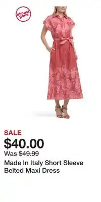 TJ Maxx Made In Italy Short Sleeve Belted Maxi Dress offer