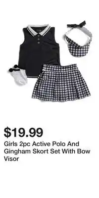 TJ Maxx Girls 2pc Active Polo And Gingham Skort Set With Bow Visor offer