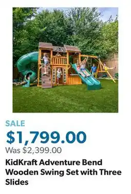 Sam's Club KidKraft Adventure Bend Wooden Swing Set with Three Slides offer