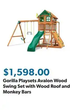 Sam's Club Gorilla Playsets Avalon Wood Swing Set with Wood Roof and Monkey Bars offer