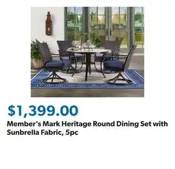 Sam's Club Member's Mark Heritage Round Dining Set with Sunbrella Fabric, 5pc offer