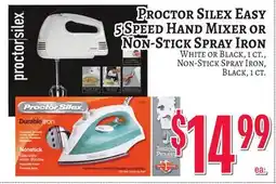 Trade Fair Supermarket PROCTOR SILEX EASY 5 SPEED HAND MIXER OR NON-STICK SPRAY IRON offer