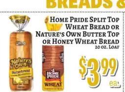 Trade Fair Supermarket Home Pride Split Top Wheat Bread Or Nature's Own Butter Top Or Honey Wheat Bread offer