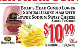 Trade Fair Supermarket Boar's Head Combo Lower Sodium Deluxe Ham with Lower Sodium Swiss Cheese offer