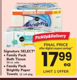 ACME Signature SELECT Family Pack Bath Tissue 30 ct. rolls, Family Pack Brightly Paper Towels 12 roll pkg offer
