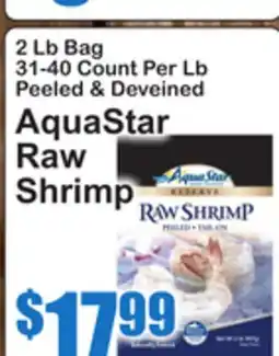 SuperFresh 2 Lb Bag 31-40 Count Per Lb Peeled & Deveined AquaStar Raw Shrimp offer