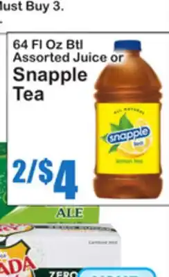 SuperFresh 64 Fl Oz Btl Assorted Juice or Snapple Tea offer