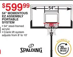 Dunham's Sports SPALDING 54 MOMENTOUS EZ ASSEMBLY PORTABLE SYSTEM offer