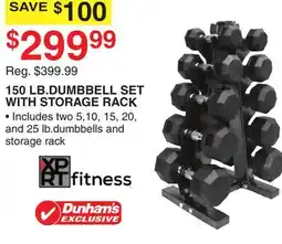 Dunham's Sports 150 LB. DUMBBELL SET WITH STORAGE RACK offer