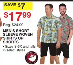 Dunham's Sports MEN'S SHORT SLEEVE WOVEN SHIRTS OR SHORTS offer