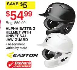 Dunham's Sports ALPHA BATTING HELMET WITH UNIVERSAL JAW GUARD offer