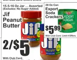 Food Universe Jif Peanut Butter, Export Soda Crackers offer