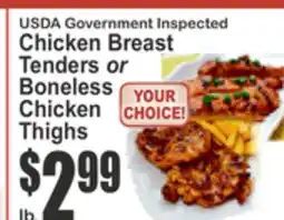 Food Universe USDA Government Inspected Chicken Breast Tenders or Boneless Chicken Thighs offer