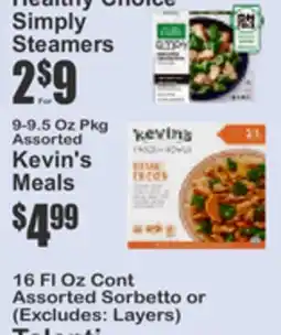 Key Food Healthy Choice Simply Steamers, Kevin's Meals, Assorted Sorbetto offer