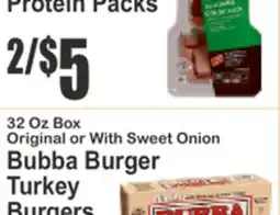Almonte's Food Dynasty Marketplace 32 Oz Box Original or With Sweet Onion Bubba Burger Turkey Burgers offer
