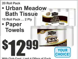 Almonte's Food Dynasty Marketplace • Urban Meadow Bath Tissue 20 Roll Pack • Paper Towels 15 Roll Pack offer