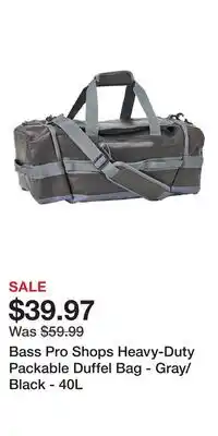 Cabela's Bass Pro Shops Heavy-Duty Packable Duffel Bag - Gray/Black offer
