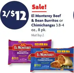 Family Dollar El Monterey Beef & Bean Burritos or Chimichangas offer