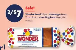 Family Dollar Wonder Bread 20 oz., Hamburger Buns 15 oz., 8 ct., or Hot Dog Buns 13 oz., 8 ct offer