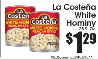 Supremo Foods Inc La Costeña White Hominy offer