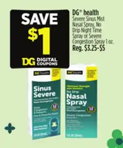 Dollar General DG health Severe Sinus Mist Nasal Spray, No Drip Night Time Spray or Severe Congestion Spray offer