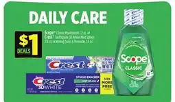 Dollar General Scope Classic Mouthwash or Crest Toothpaste 3D White Mint Splash or Baking Soda & Peroxide offer